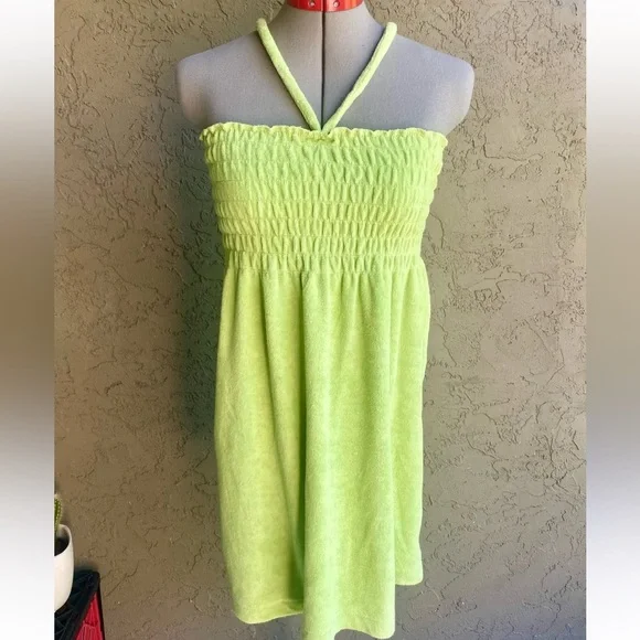Vintage Lime Green Summer Halter Mini Dress - Picture 1 of 1